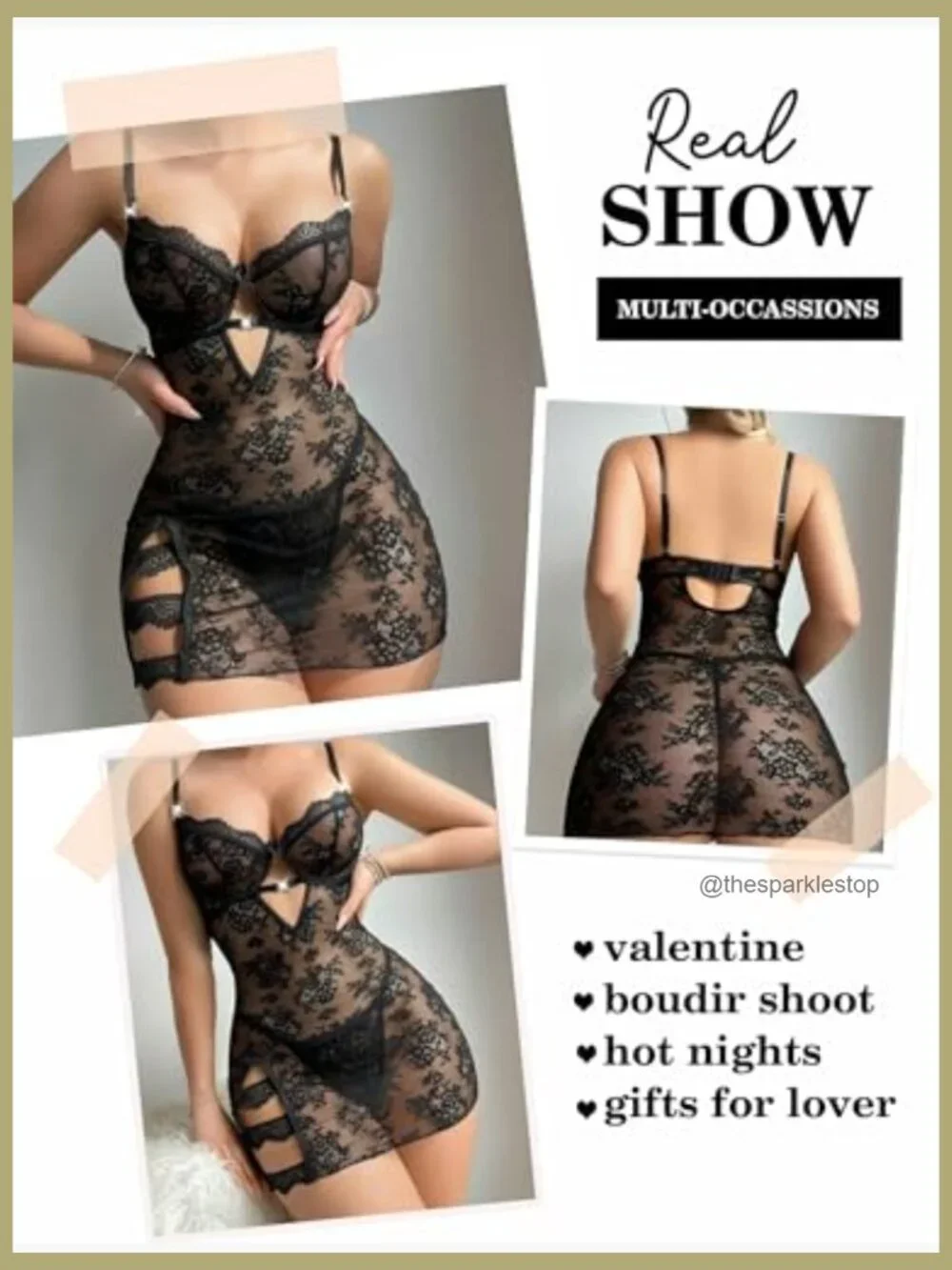 Mesh Babydoll Dress with Underwire Push Up Bra Lace Chemise Sleepwear